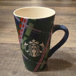 Starbucks 2020 Holiday Christmas Ceramic Coffee Mug Tall 16oz Green Plaid Ribbon
